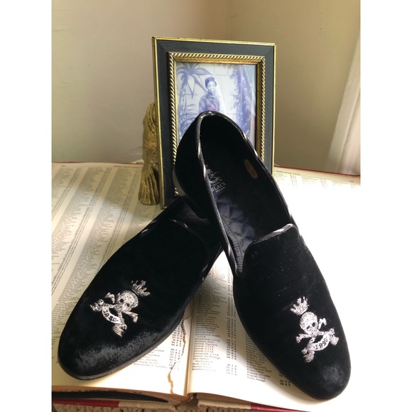 BLACK BAKER-LOGO VELVET SKELETON HEAD-SLIPPER - Picture 5 of 16